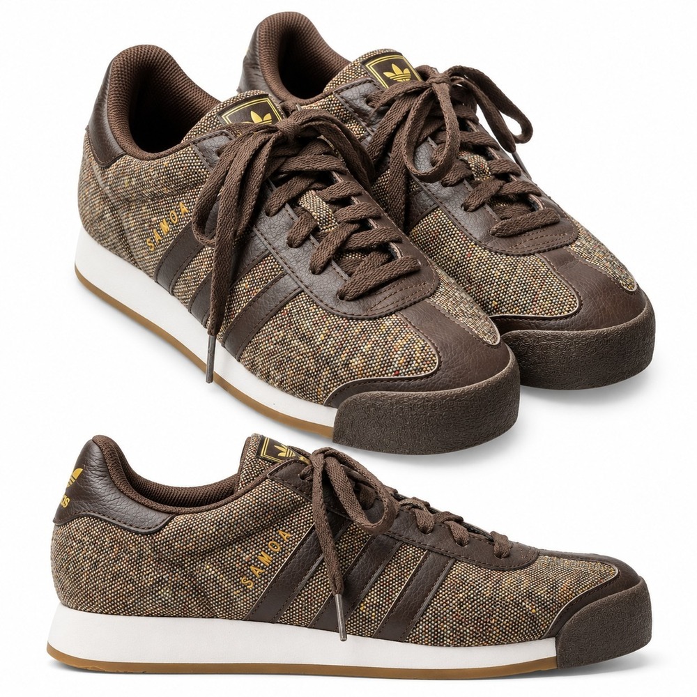 ADIDAS Samoa Tweed-Textured Sneaker Men Sz 7 Brown Gold Classic Logo Athleisure